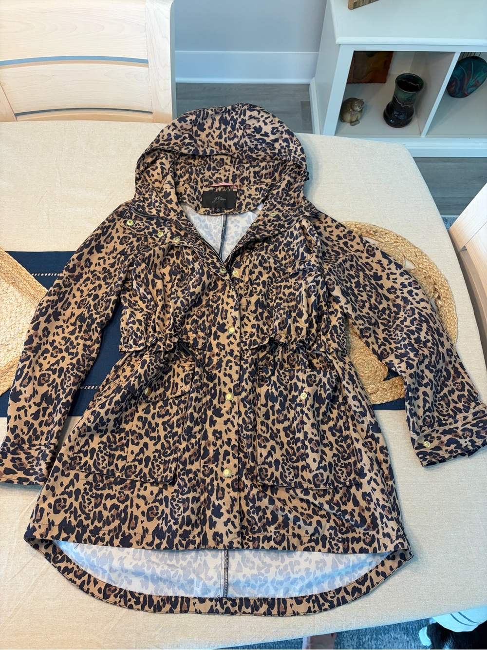 J. Crew Retail Leopard Print Hooded Rain Coat Jacket in Leopard Print Size XS